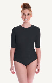 Half Sleeve Black Sun Protection 1/2 length sleeve One Piece Bra Bust Support Cup Sizes Swimsuit Swimwear Beachwear Women